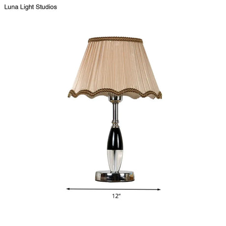 Rustic Scalloped Crystal Nightstand Lamp: Beige Light For Living Room