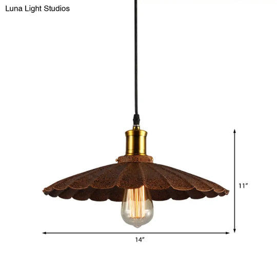 Rustic Scalloped Pendant Light - Lodge Style Iron Kitchen Hanging Lamp 10’/12’ Diameter