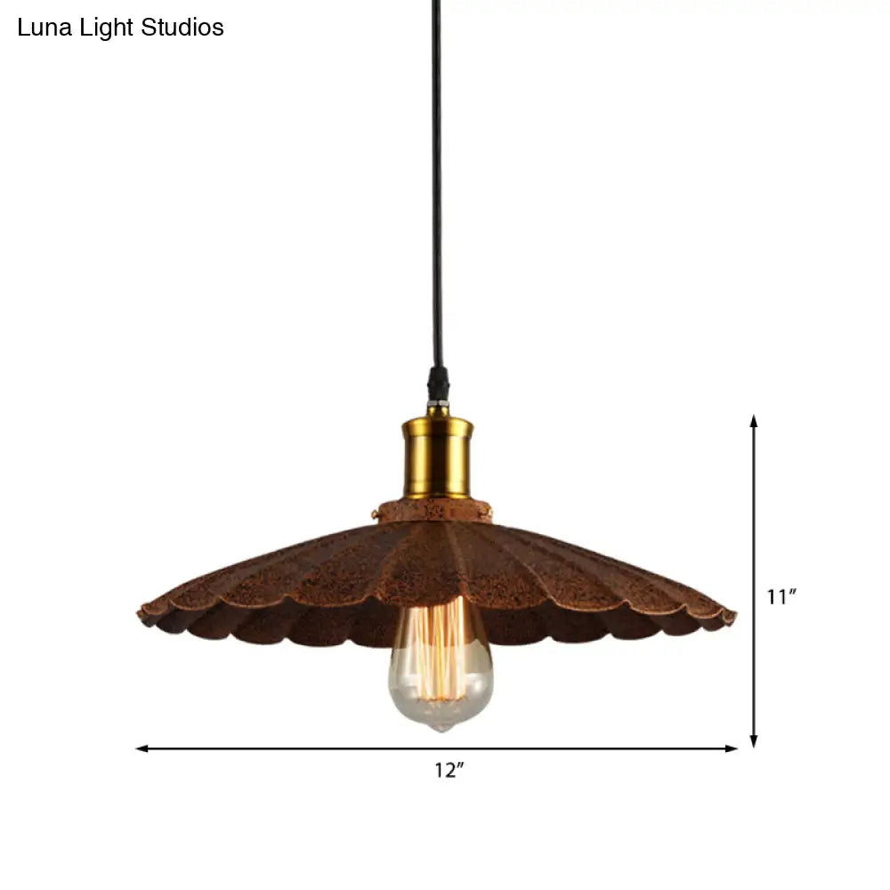 Rustic Scalloped Pendant Light - Lodge Style Iron Kitchen Hanging Lamp 10’/12’ Diameter