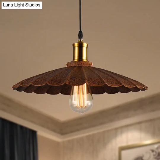 Rustic Scalloped Pendant Light - Lodge Style Iron Kitchen Hanging Lamp 10’/12’ Diameter Rust / 10’