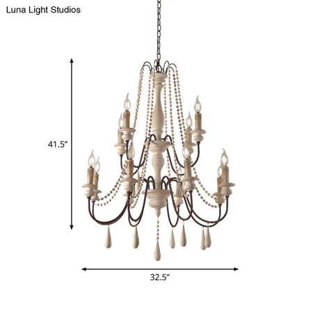 Rustic Scrolled Arm Pendant Light: Distressed Wood Chandelier For Living Room