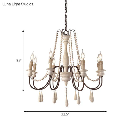 Rustic Scrolled Arm Pendant Light: Distressed Wood Chandelier For Living Room