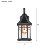 Rustic Seedy Glass Black Sconce Lantern: 1-Light Wall Lamp For Porch Garden