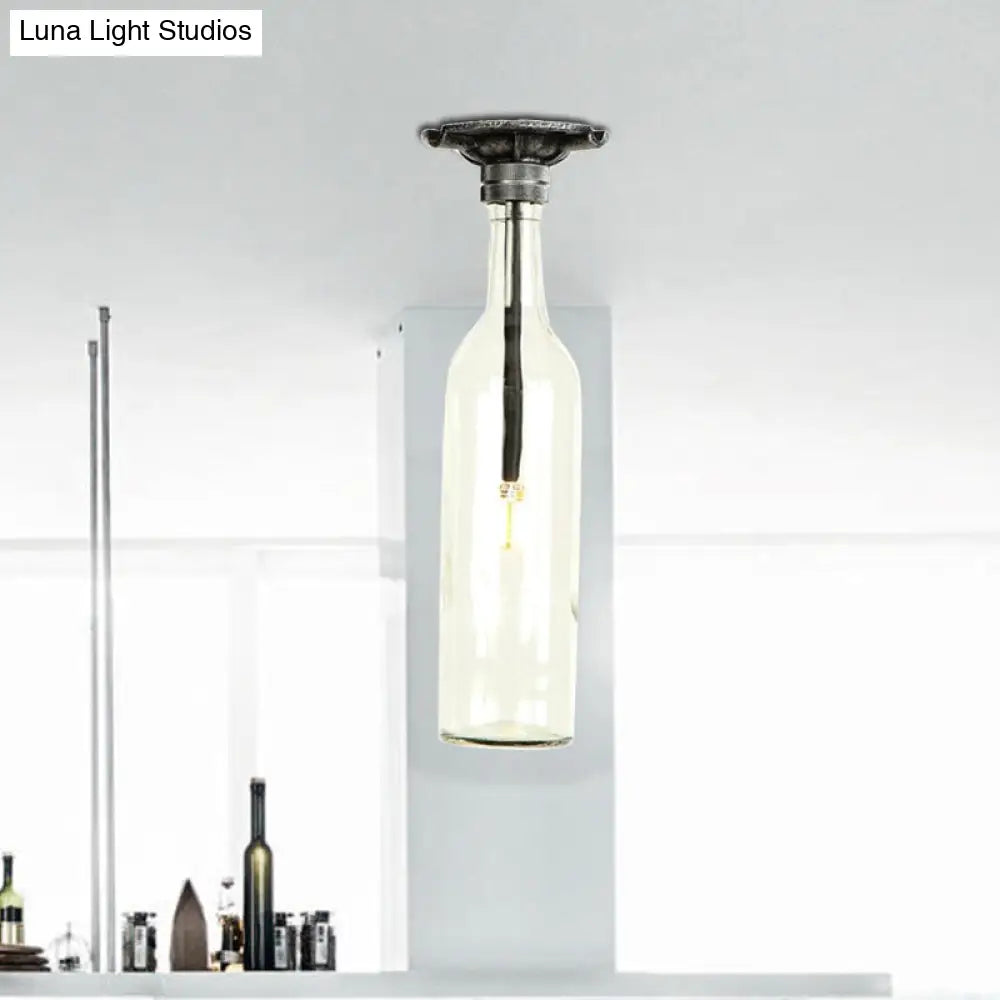 Rustic Semi Flush Bottle Glass Ceiling Light Fixture With Brown/Blue Shades For Corridor