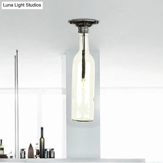 Rustic Semi Flush Bottle Glass Ceiling Light Fixture With Brown/Blue Shades For Corridor