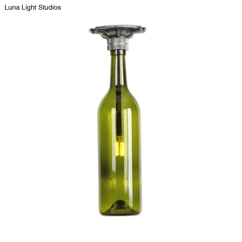 Rustic Semi Flush Bottle Glass Ceiling Light Fixture With Brown/Blue Shades For Corridor