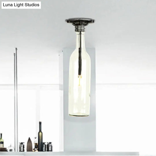 Rustic Semi Flush Bottle Glass Ceiling Light Fixture With Brown/Blue Shades For Corridor