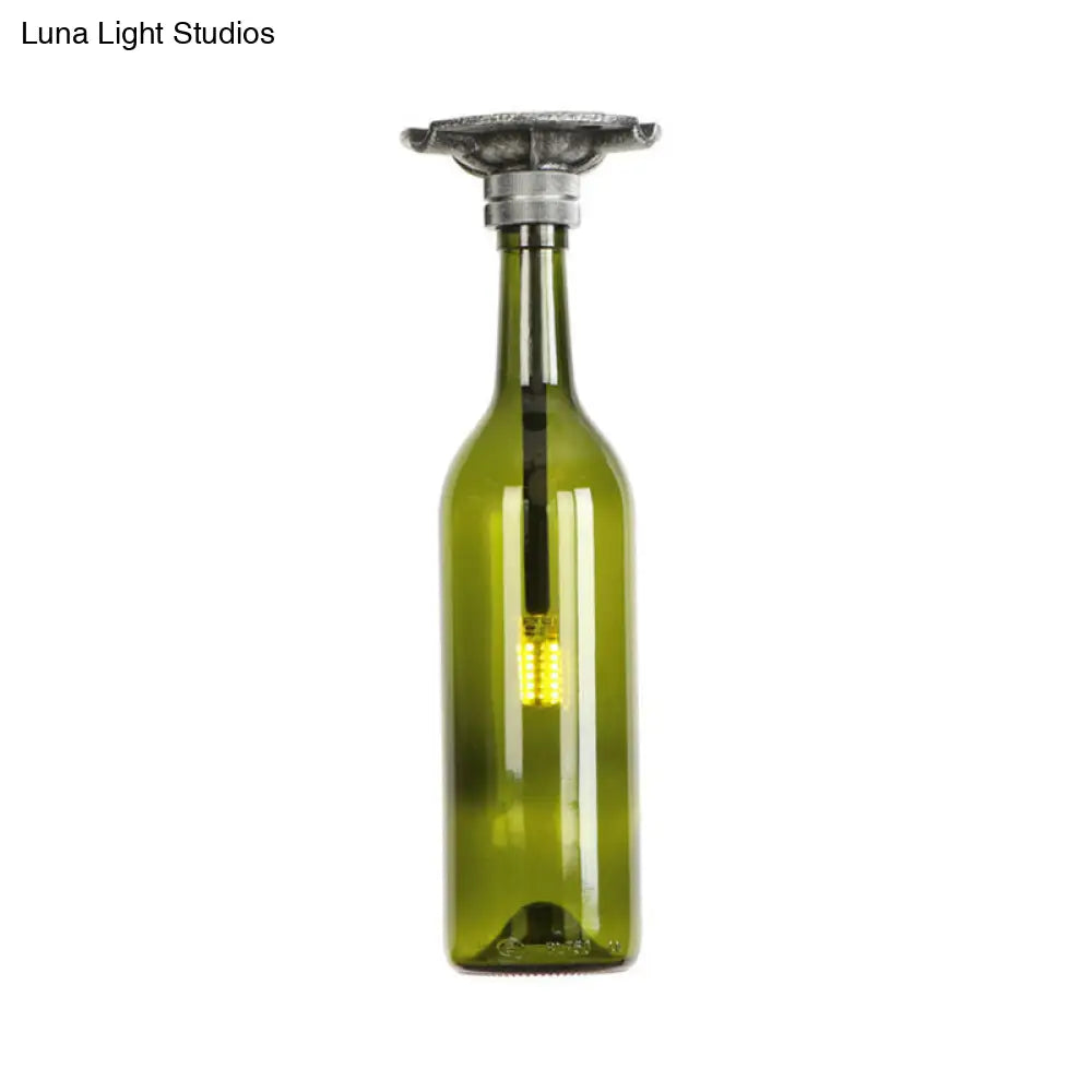 Rustic Semi Flush Bottle Glass Ceiling Light Fixture With Brown/Blue Shades For Corridor