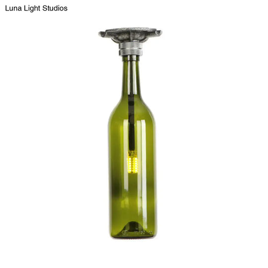 Rustic Semi Flush Bottle Glass Ceiling Light Fixture With Brown/Blue Shades For Corridor