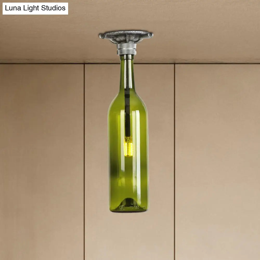 Rustic Semi Flush Bottle Glass Ceiling Light Fixture With Brown/Blue Shades For Corridor