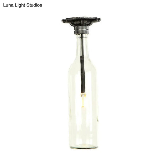 Rustic Semi Flush Bottle Glass Ceiling Light Fixture With Brown/Blue Shades For Corridor