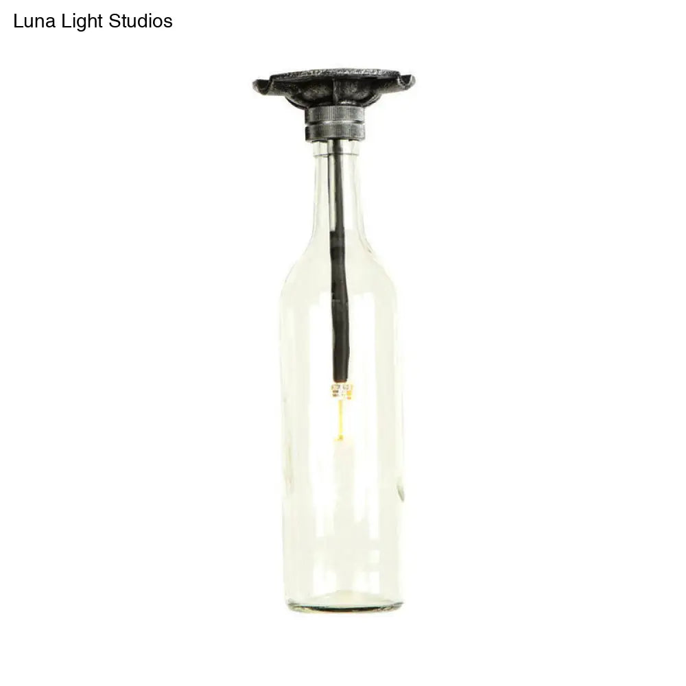 Rustic Semi Flush Bottle Glass Ceiling Light Fixture With Brown/Blue Shades For Corridor