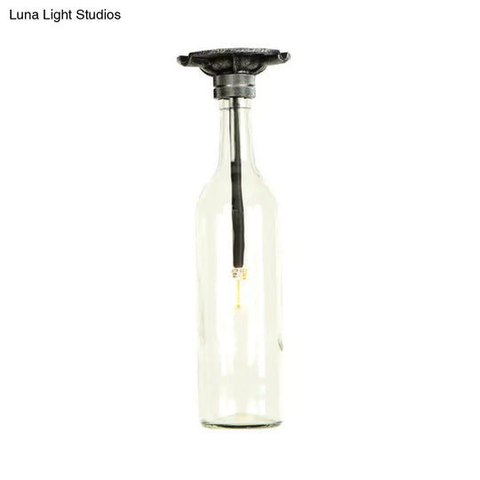 Rustic Semi Flush Bottle Glass Ceiling Light Fixture With Brown/Blue Shades For Corridor