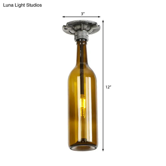 Rustic Semi Flush Bottle Glass Ceiling Light Fixture With Brown/Blue Shades For Corridor