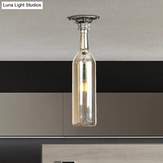 Rustic Semi Flush Bottle Glass Ceiling Light Fixture With Brown/Blue Shades For Corridor