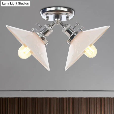 Rustic Semi Flush Ceiling Light With Flared Iron Design And 2 Bulbs - Black/Bronze Finish