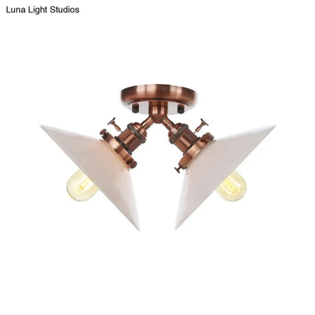Rustic Semi Flush Ceiling Light With Flared Iron Design And 2 Bulbs - Black/Bronze Finish