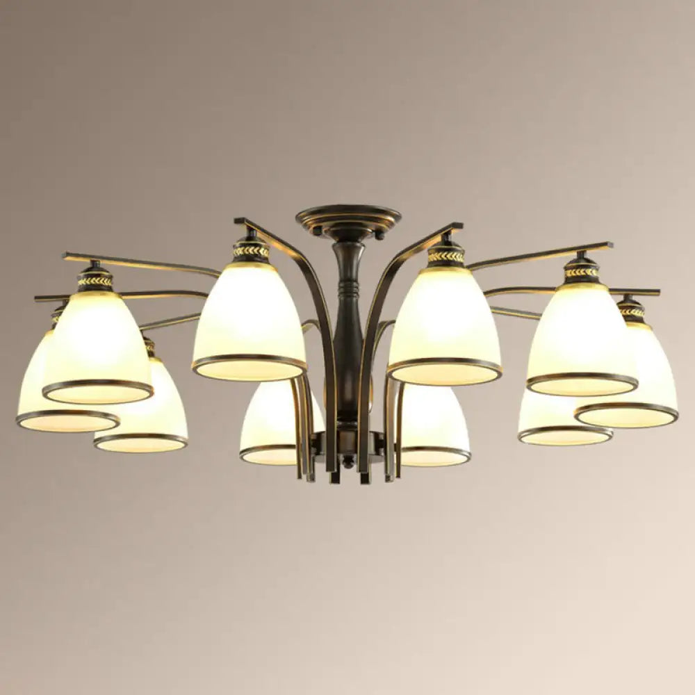 Rustic Semi Flush Glass Chandelier For Living Room 10 / Black