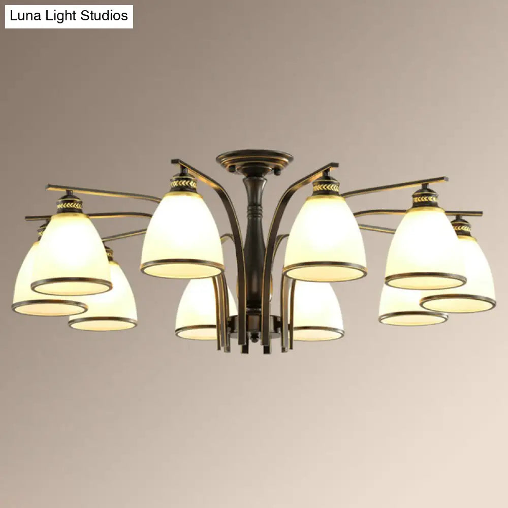 Rustic Semi Flush Glass Chandelier For Living Room 10 / Black