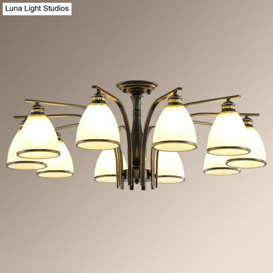 Rustic Semi Flush Glass Chandelier For Living Room 10 / Black