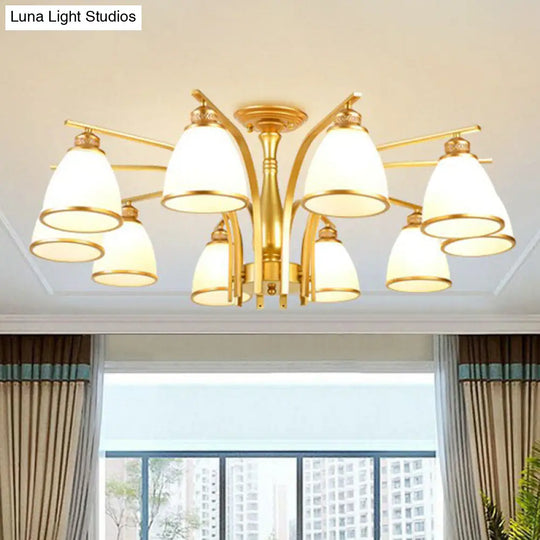 Rustic Semi Flush Glass Chandelier For Living Room 10 / Gold