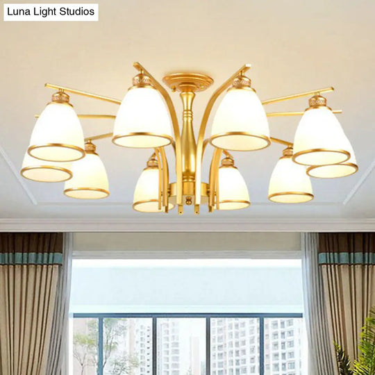 Rustic Semi Flush Glass Chandelier For Living Room 10 / Gold