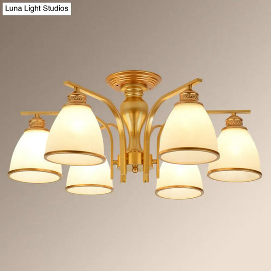 Rustic Semi Flush Glass Chandelier For Living Room 6 / Gold