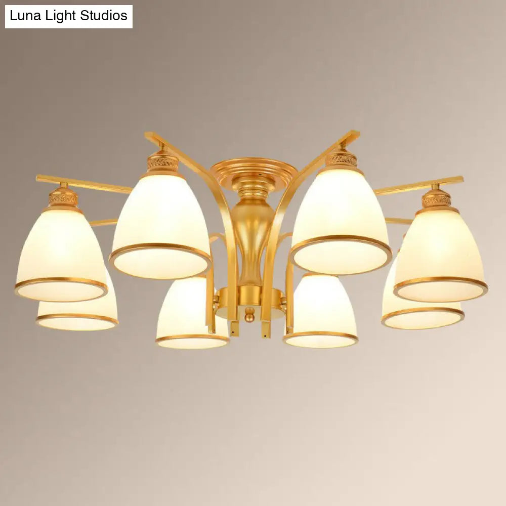 Rustic Semi Flush Glass Chandelier For Living Room 8 / Gold