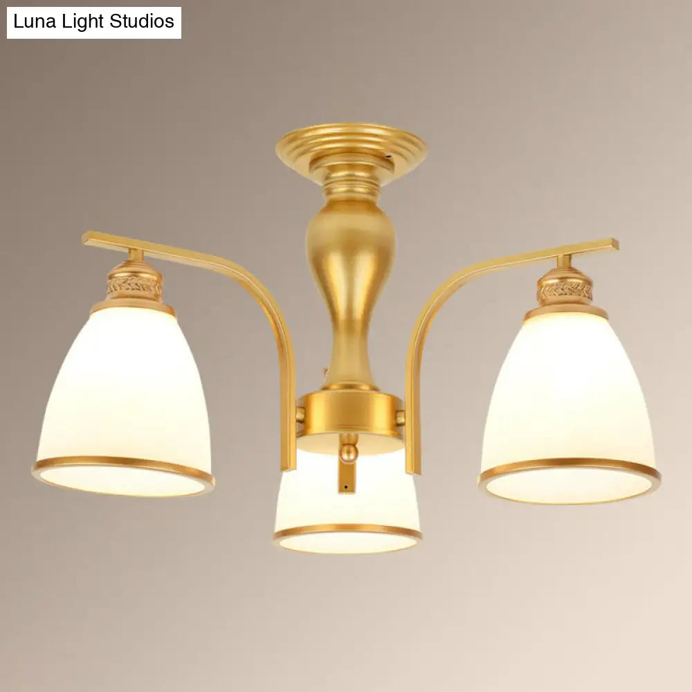 Rustic Semi Flush Glass Chandelier For Living Room 3 / Gold