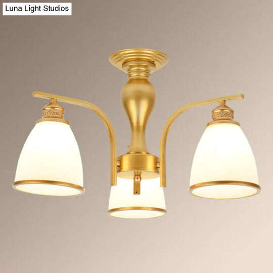 Rustic Semi Flush Glass Chandelier For Living Room 3 / Gold