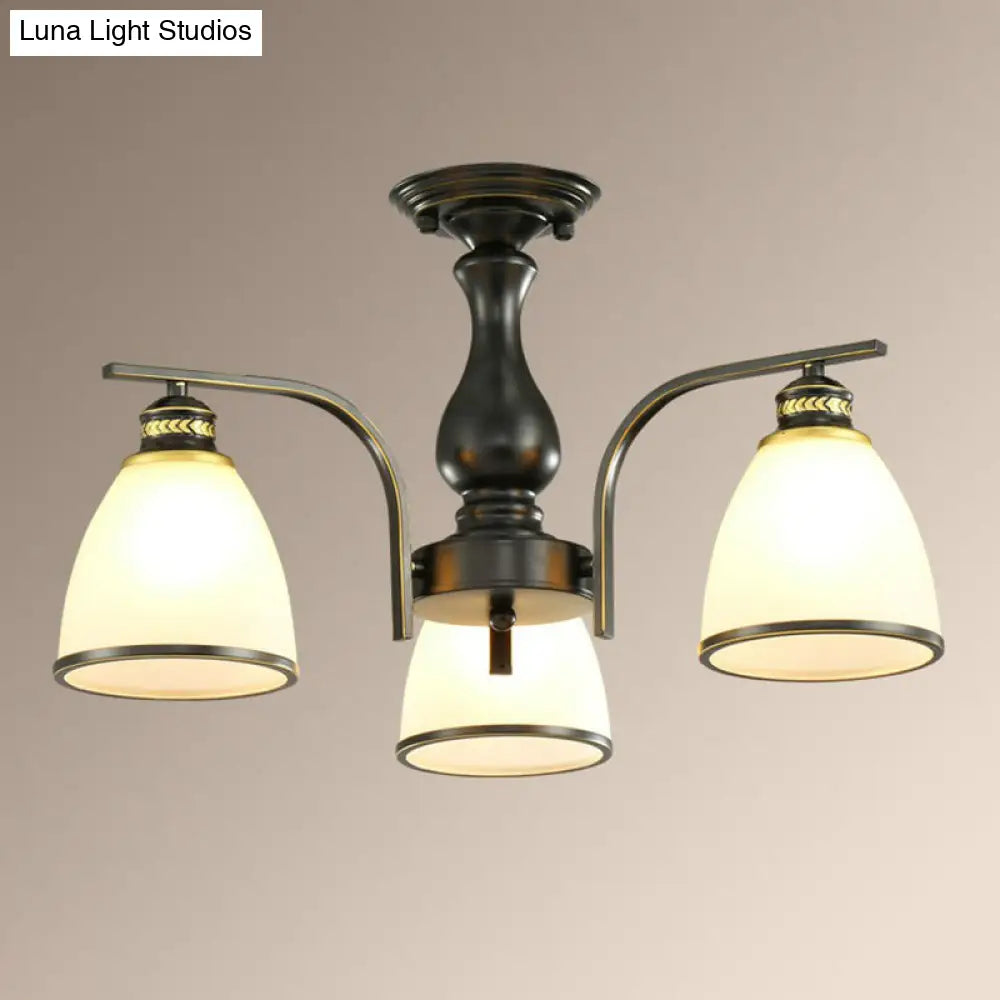 Rustic Semi Flush Glass Chandelier For Living Room 3 / Black