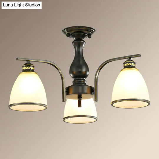 Rustic Semi Flush Glass Chandelier For Living Room 3 / Black
