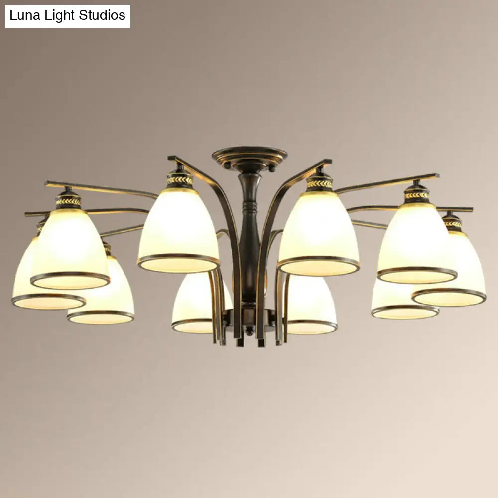 Rustic Semi Flush Glass Chandelier For Living Room 10 / Black