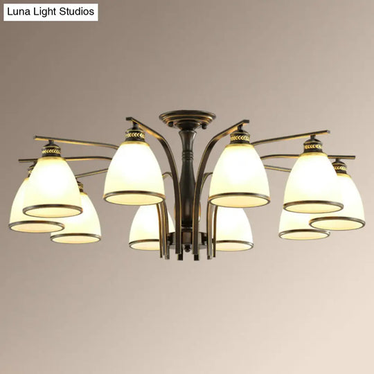 Rustic Semi Flush Glass Chandelier For Living Room 10 / Black