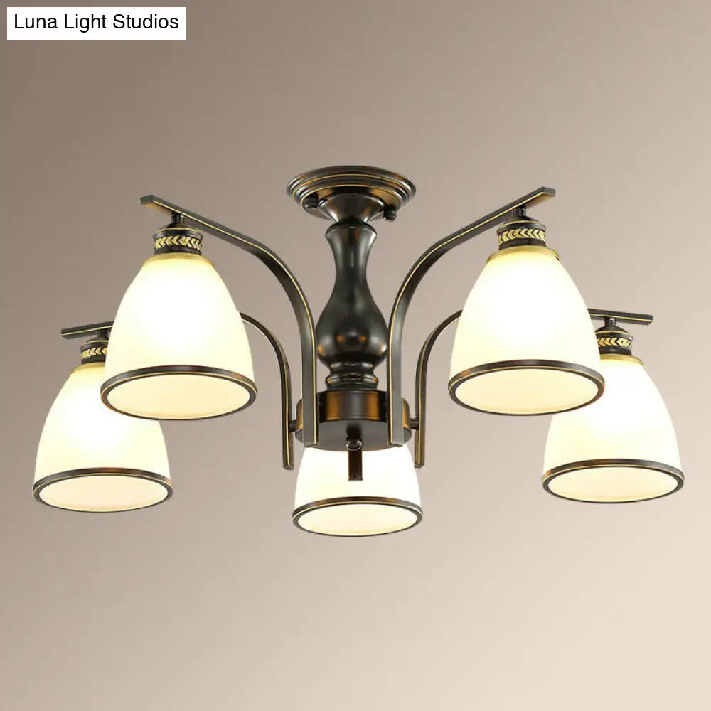 Rustic Semi Flush Glass Chandelier For Living Room 5 / Black