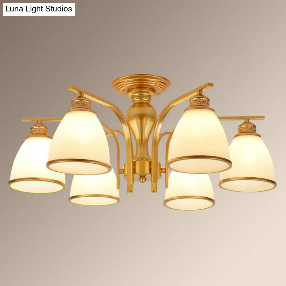 Rustic Semi Flush Glass Chandelier For Living Room 6 / Gold
