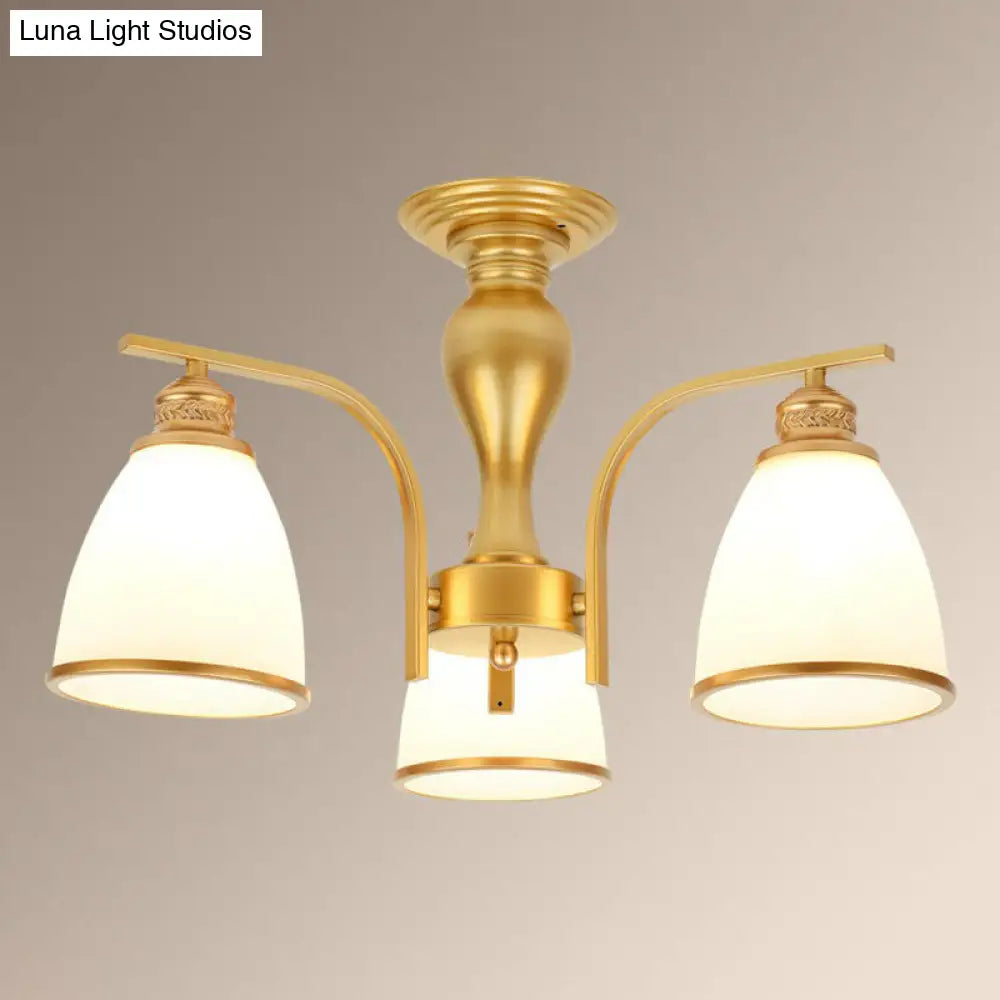 Rustic Semi Flush Glass Chandelier For Living Room 3 / Gold
