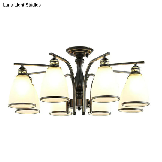 Rustic Semi Flush Glass Chandelier For Living Room