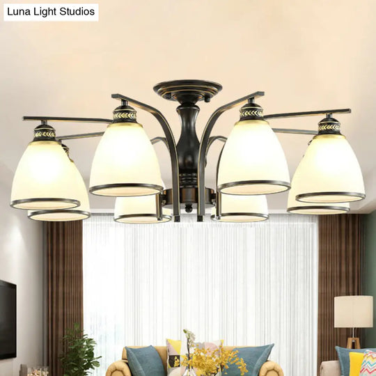 Rustic Semi Flush Glass Chandelier For Living Room 8 / Black