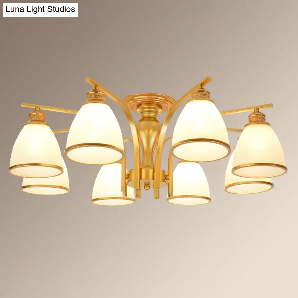 Rustic Semi Flush Glass Chandelier For Living Room 8 / Gold