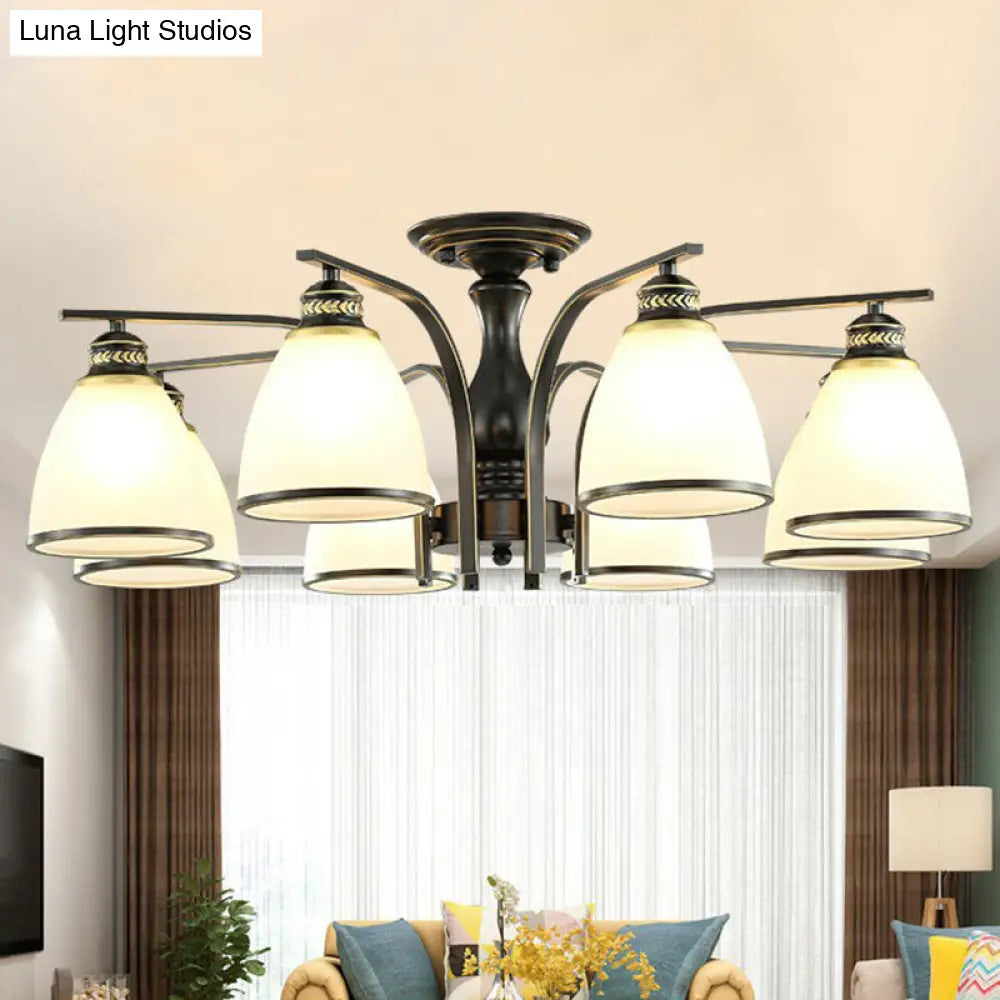 Rustic Semi Flush Glass Chandelier For Living Room 8 / Black