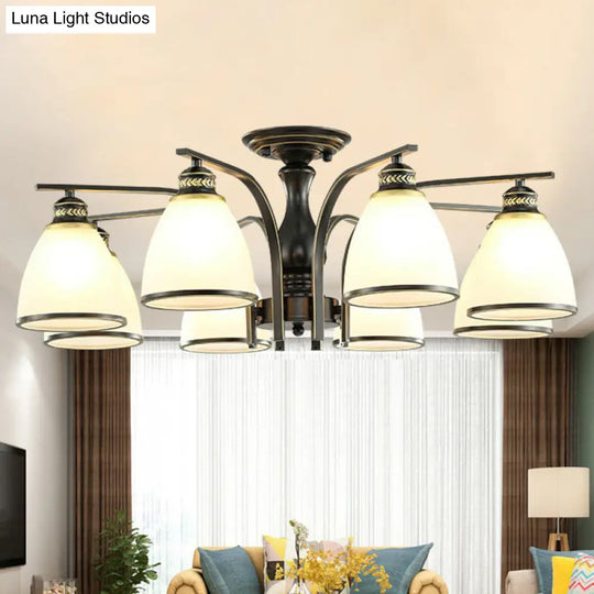 Rustic Semi Flush Glass Chandelier For Living Room 8 / Black
