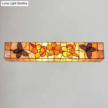 Rustic Shell Wall Light With Floral Butterfly Design - 2 Rectangle Lights