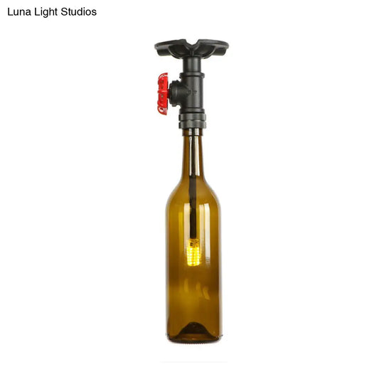 Rustic Single Light Semi Flushmount With Glass Shade - Bottle Design Brown
