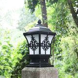 Rustic Square Pillar Lamp - 1-Light Frost Glass Post Lighting Fixture For Courtyard Black / 6 B