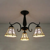 Rustic Stained Glass Ceiling Light Fixture With Geometric Semi Flush Design – 3 Heads