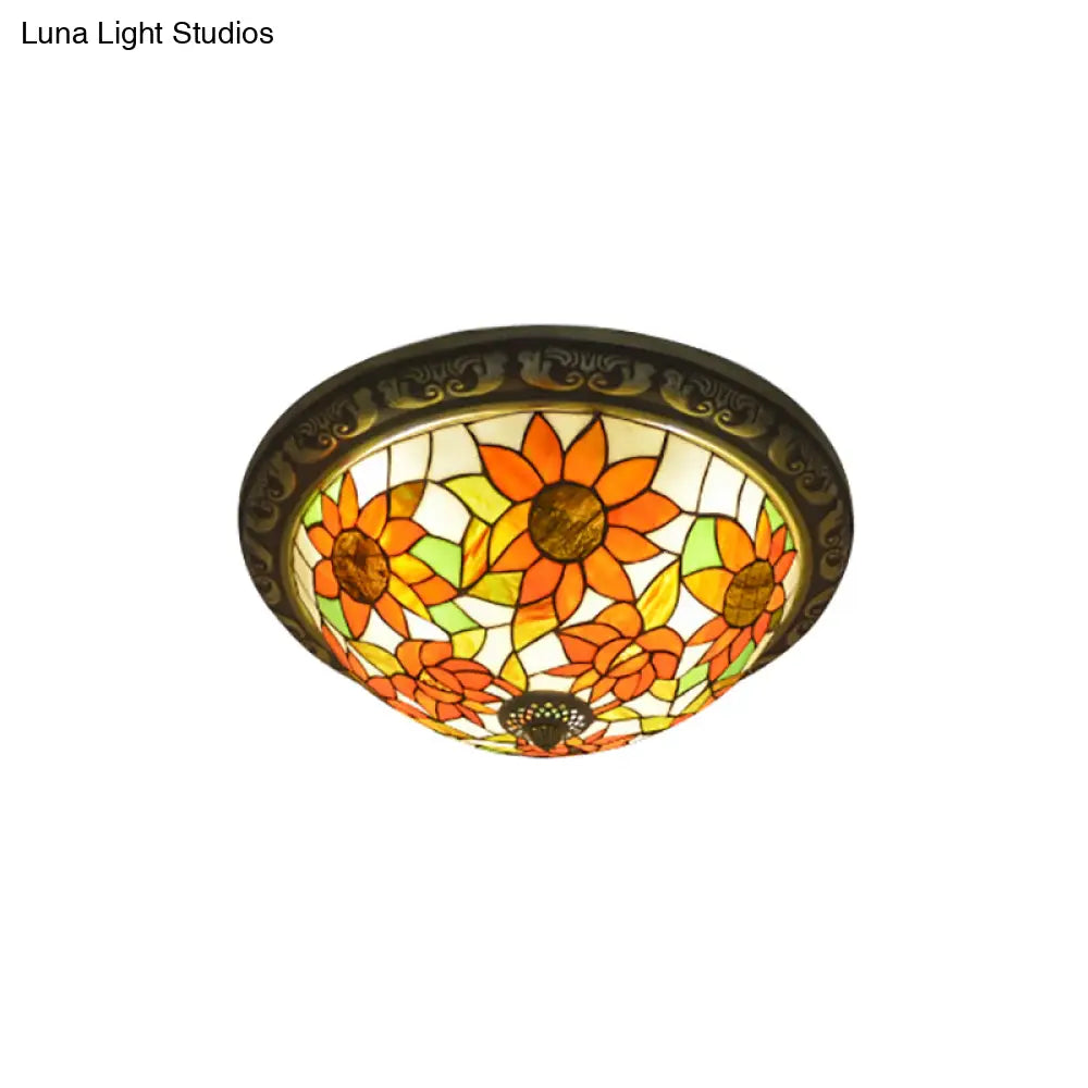 Rustic Stained Glass Sunflower Ceiling Light In Multicolor Options For Dining Room Tiffany Décor
