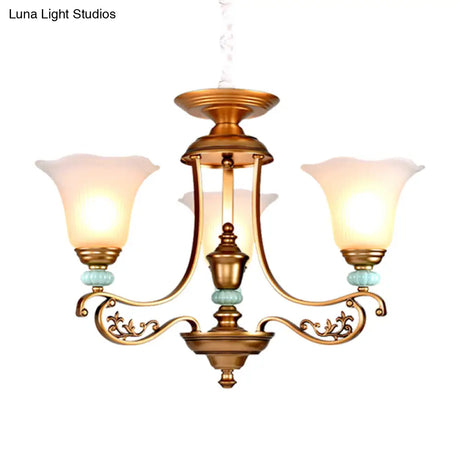 Rustic Style Gold Milky Glass Ceiling Chandelier With Suspended Lighting Pendant - 3/6/8 Heads