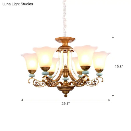 Rustic Style Gold Milky Glass Ceiling Chandelier With Suspended Lighting Pendant - 3/6/8 Heads