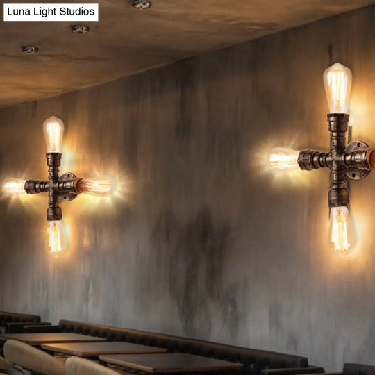 Rustic Style Iron Water Pipe Wall Lamp In Bronze - Restaurant Lighting Fixture